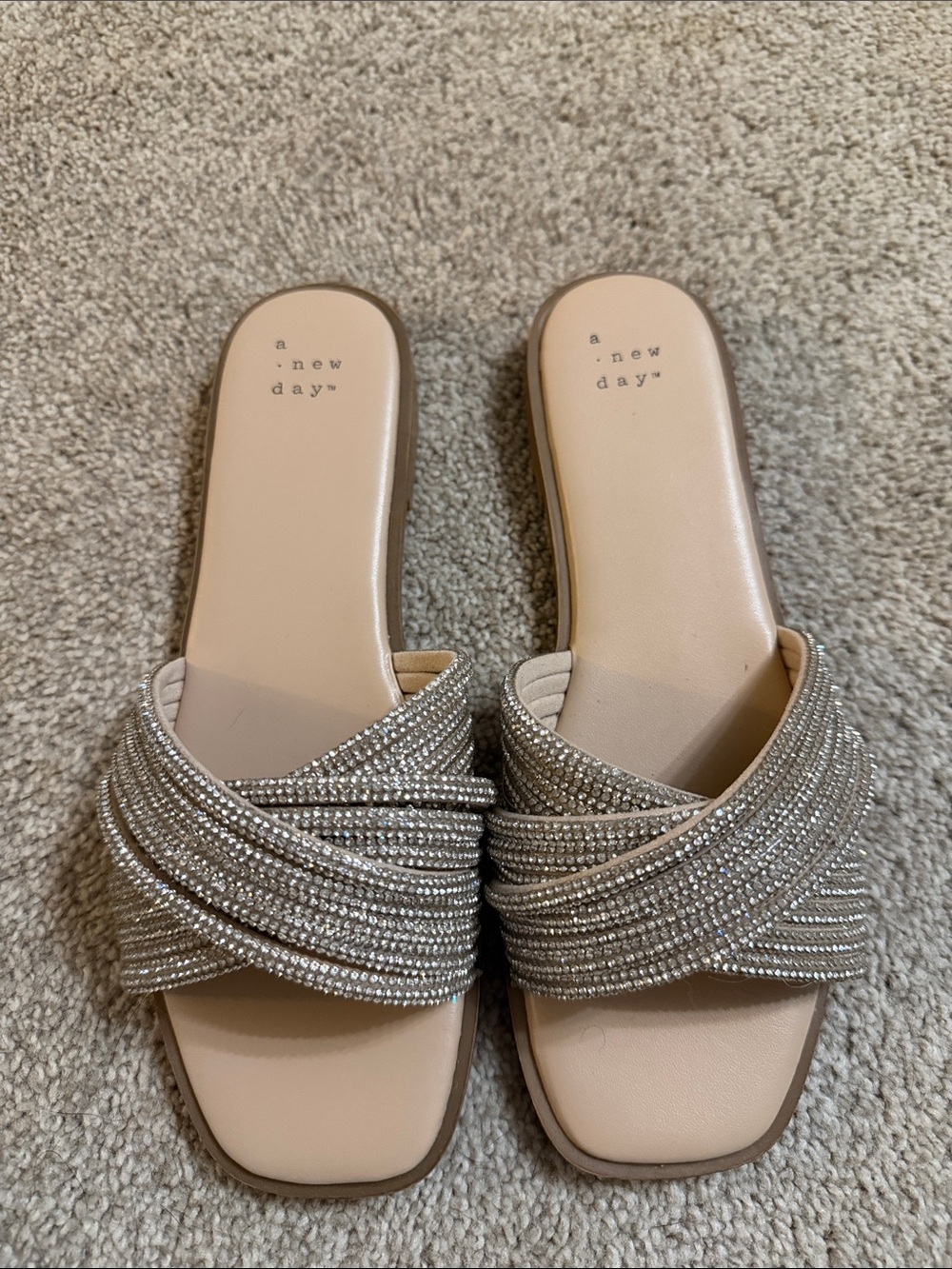 a new day Silver Crystal Crossover Slide Sandals - Women's